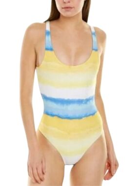 NWT Onia Dip Dye Alaska Blue Yellow High Leg Scoop Back One Piece Swimsuit Small